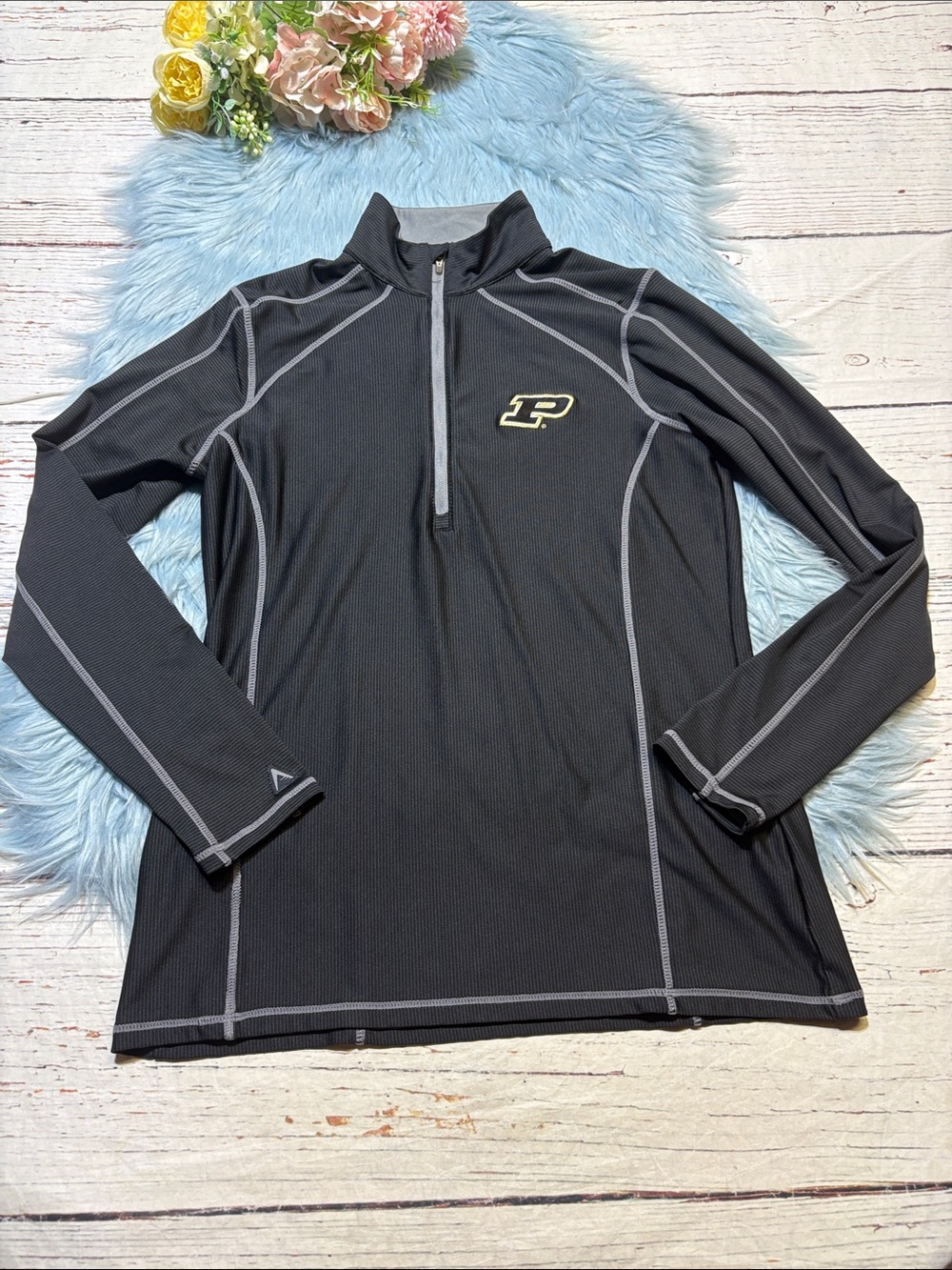 Antigua Purdue University Black Grey Seam Quarter Zip sz S